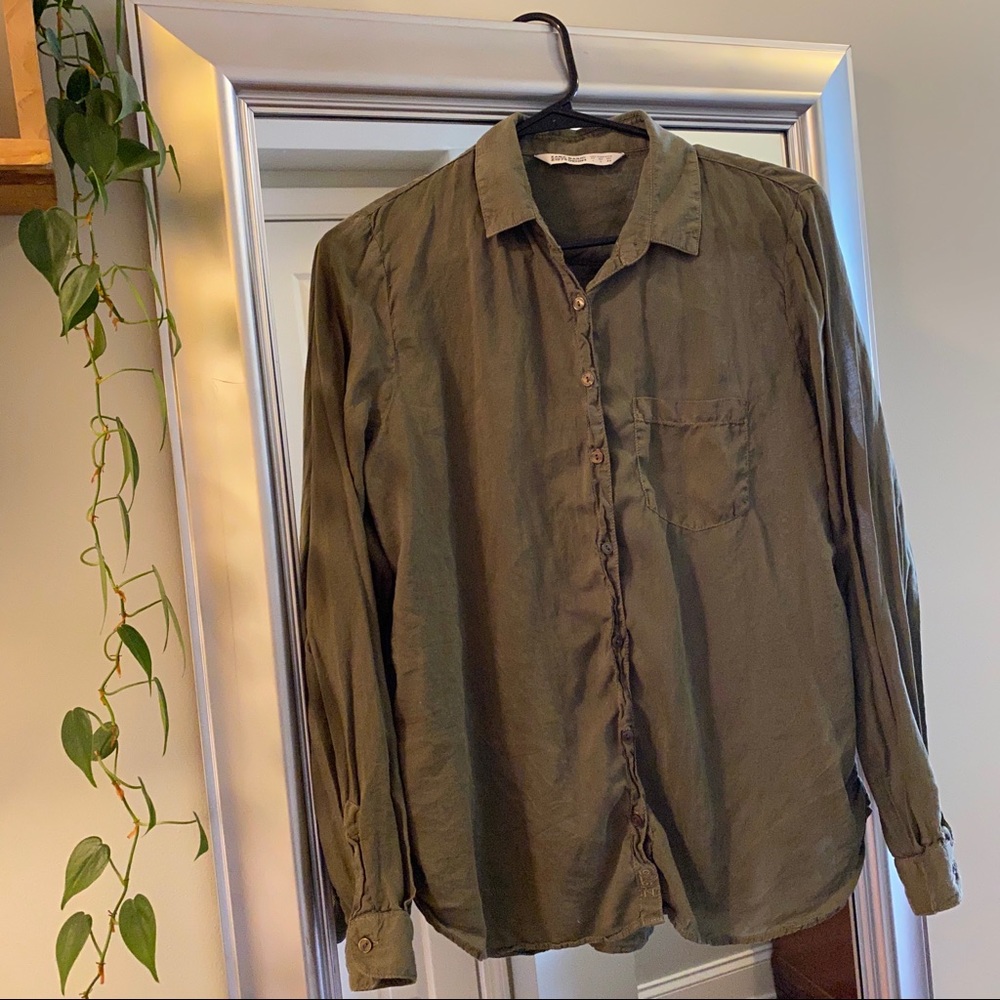 Zara Green Button Down Blouse